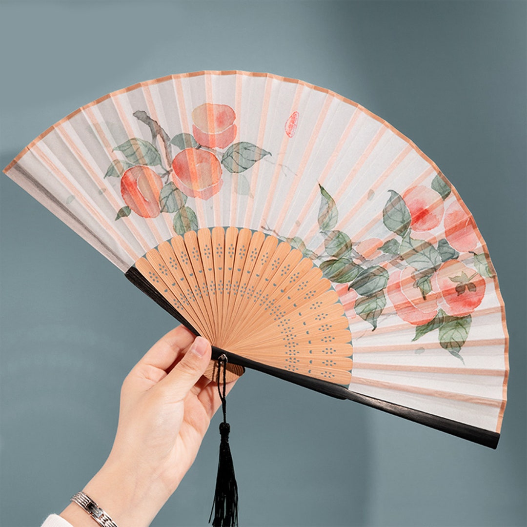 Peach Blossom Fan Flower Folding Fan Retro Fan Bamboo Fan Etsy