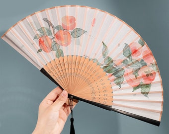 Peach Blossom Fan,  Flower Folding Fan, Retro Fan, Bamboo Fan,  Chinese Fan, Hanfu Folding Fan, Summer Fan, Wedding Gifts, Hanfu Accessories