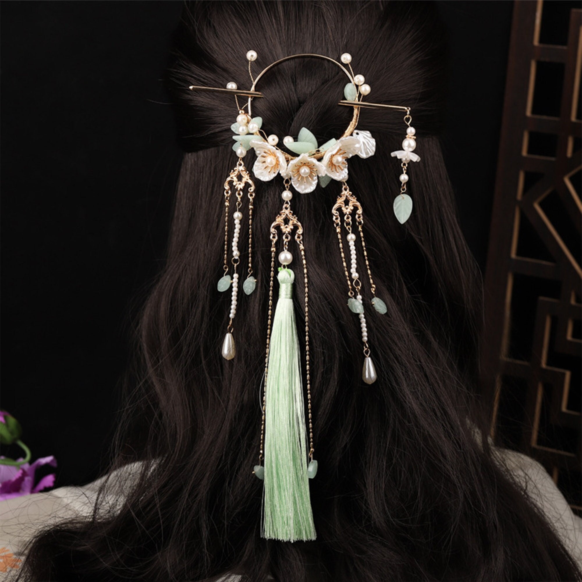 Beavorty 1 Pair hairpin tassel hair clip chinese camellia hair clip asian  hair pins chinese hair pins qipao hair accessories camellia hair pin