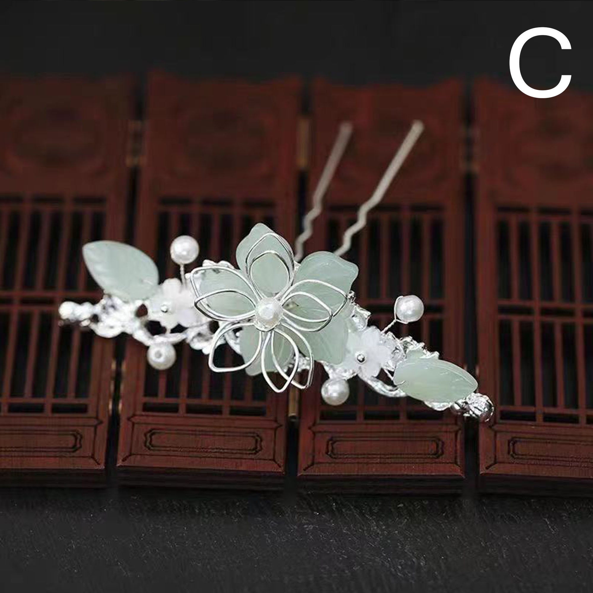 3pc/set Green Glass Hairpin Flower Hairpin Tassel Hair Fork Etsy