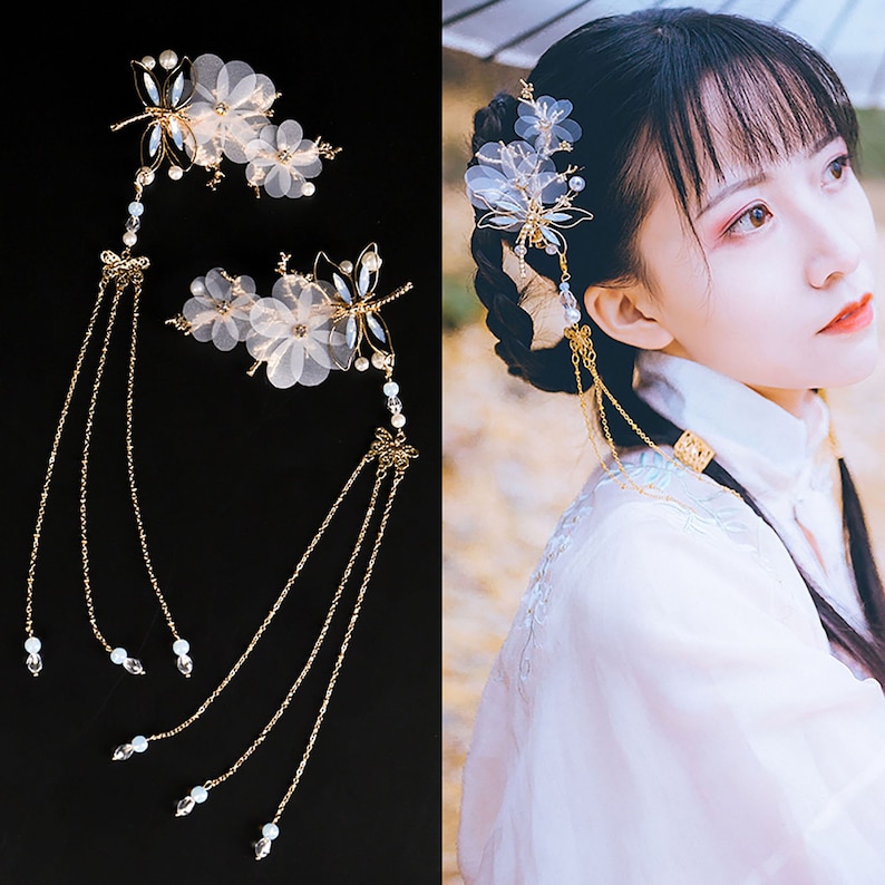2pc/set Dragonfly Hair Clips Hanfu Hair Clips Tassel Hair image 1