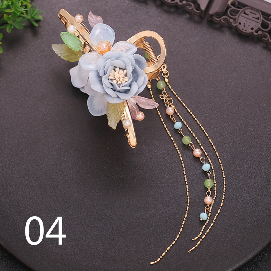 Flower Hair Clips Butterfly Hair Claw Hanfu Hair Pin Tassel 04
