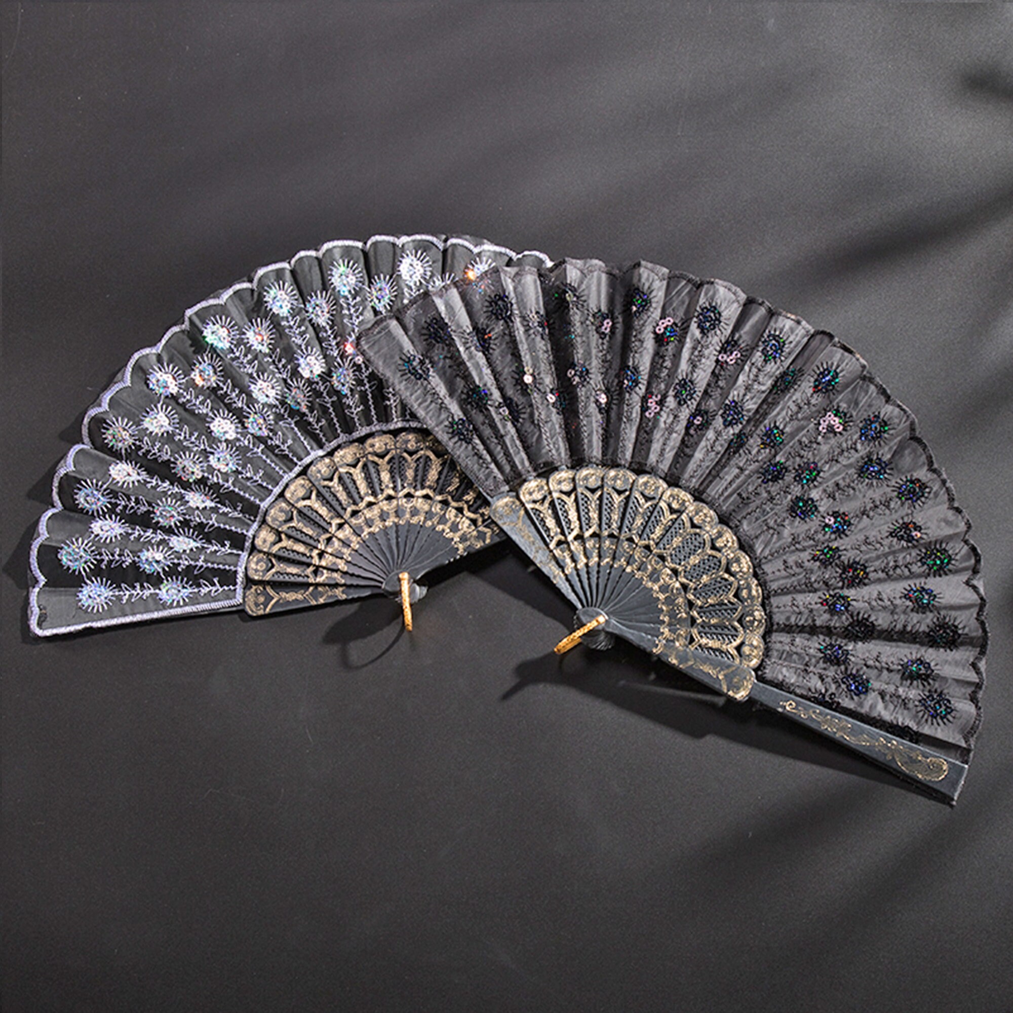 Chinese Style Sequin Fan Retro Peacock Tail Fan Dancing Lace | Etsy