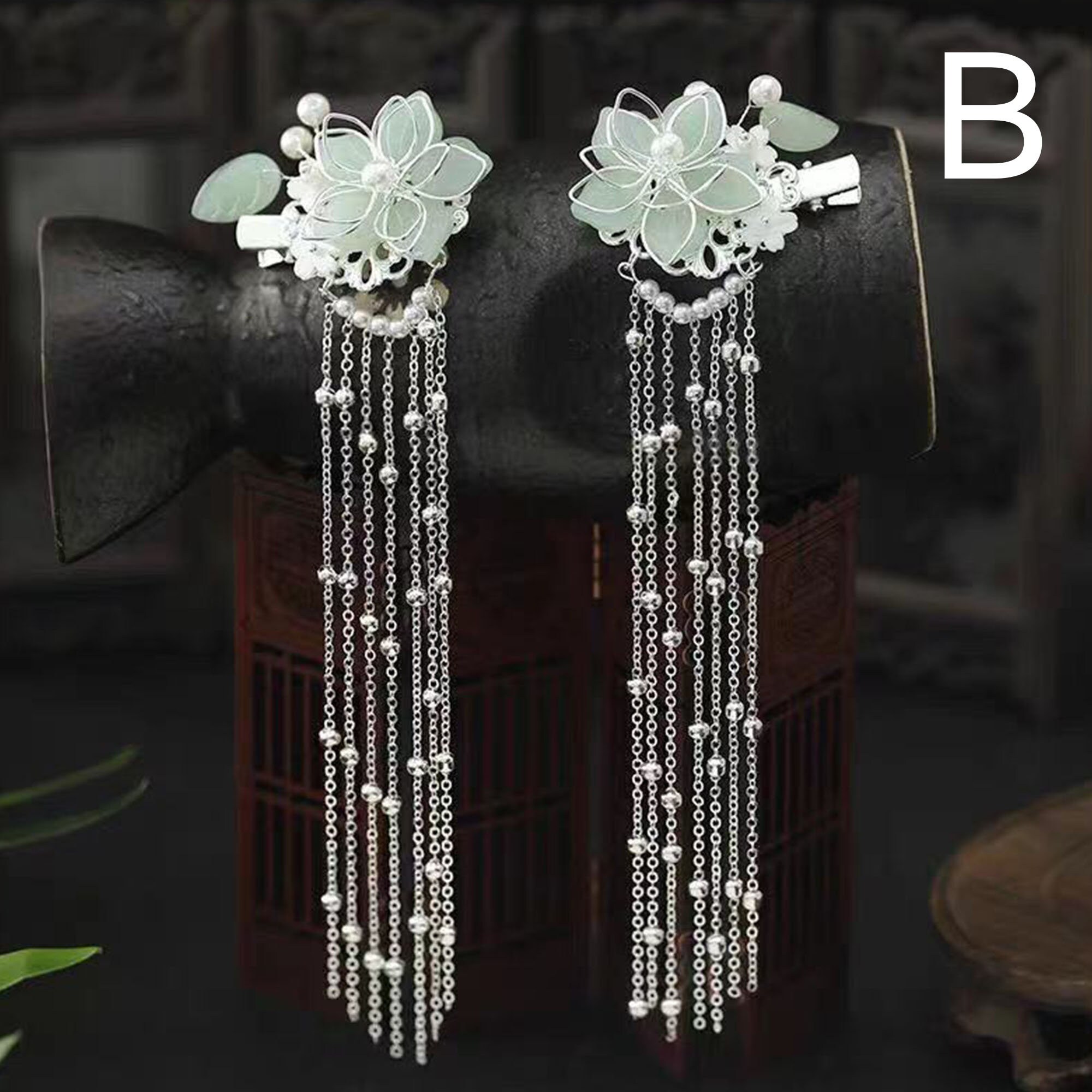 3pc/set Green Glass Hairpin Flower Hairpin Tassel Hair Fork Etsy