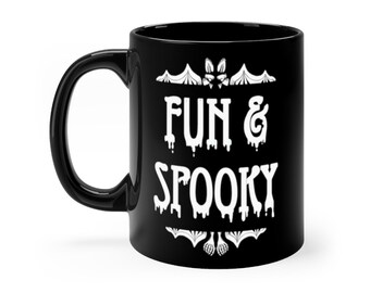 Fun & Spooky White on Black 11oz Mug - coffee and tea glossy black mug