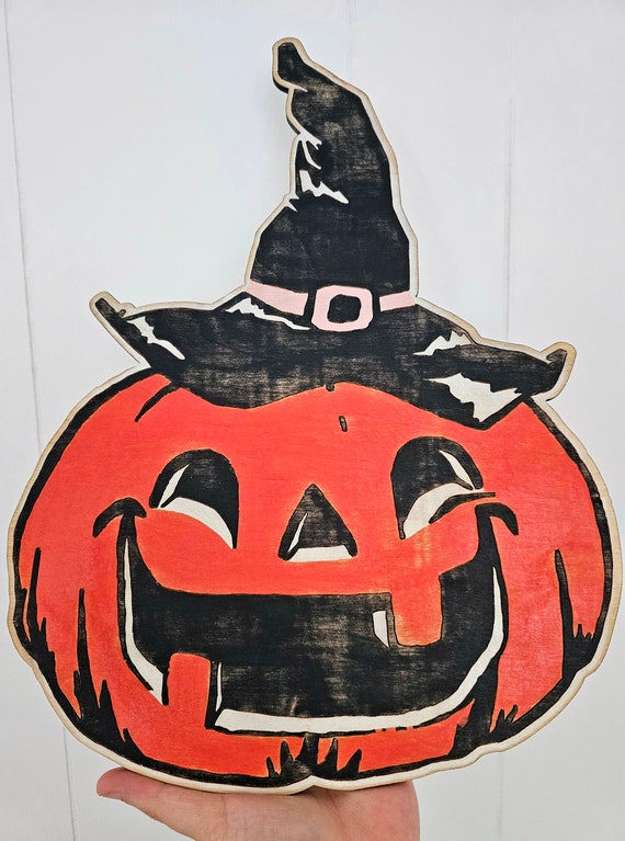 Vintage Halloween style Jack-o-lantern - Halloween mantel decor - Retro Halloween - Halloween gift - Spooky Sign - Fall Decor - Autumn sign