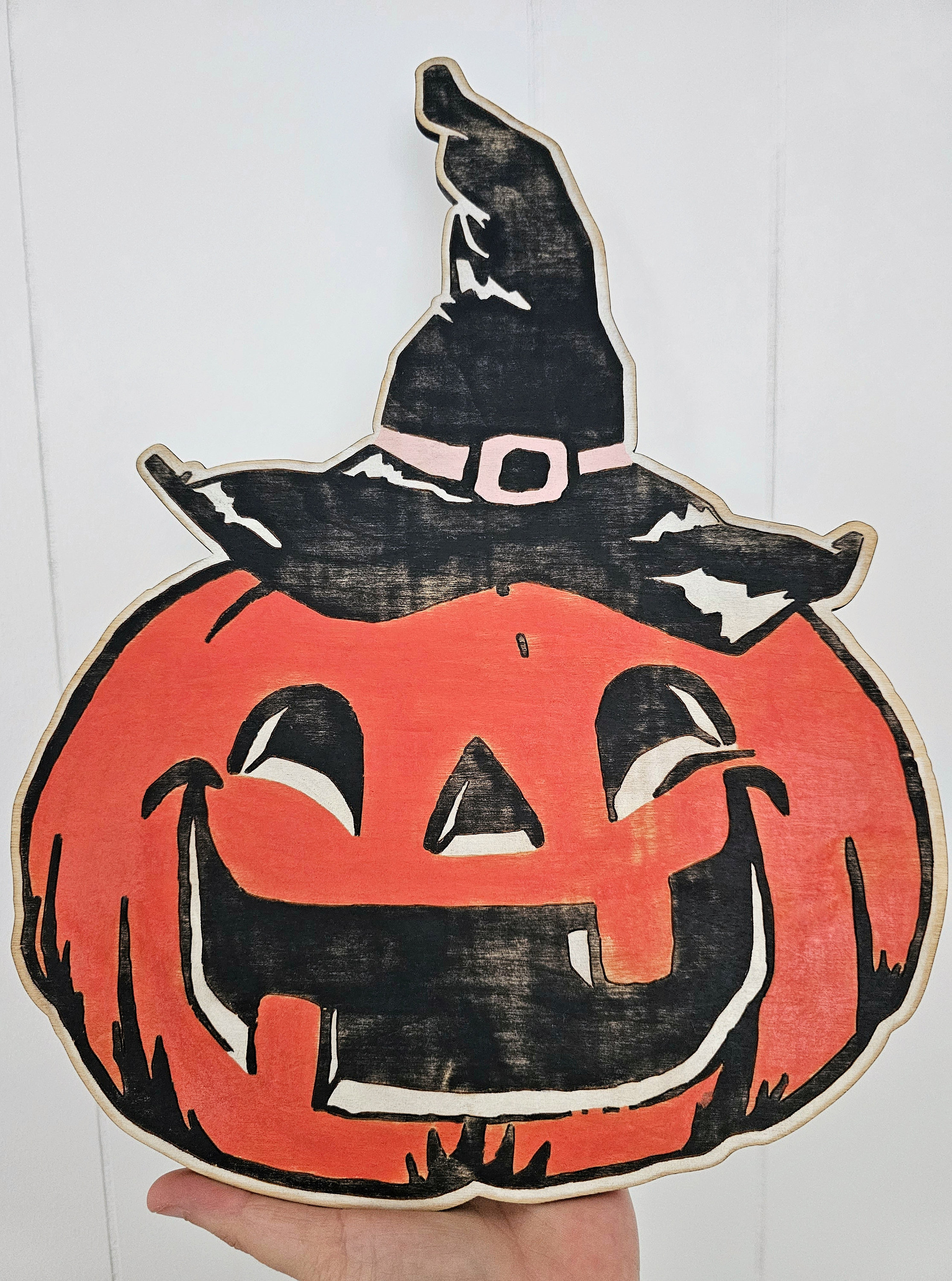 Vintage Halloween style Jack-o-lantern - Halloween mantel decor - Retro Halloween - Halloween gift - Spooky Sign - Fall Decor - Autumn sign