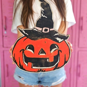 Vintage Halloween style Jack-o-lantern - Halloween mantel decor - Retro Halloween - Halloween gift - Spooky Sign - Fall Decor - Autumn sign