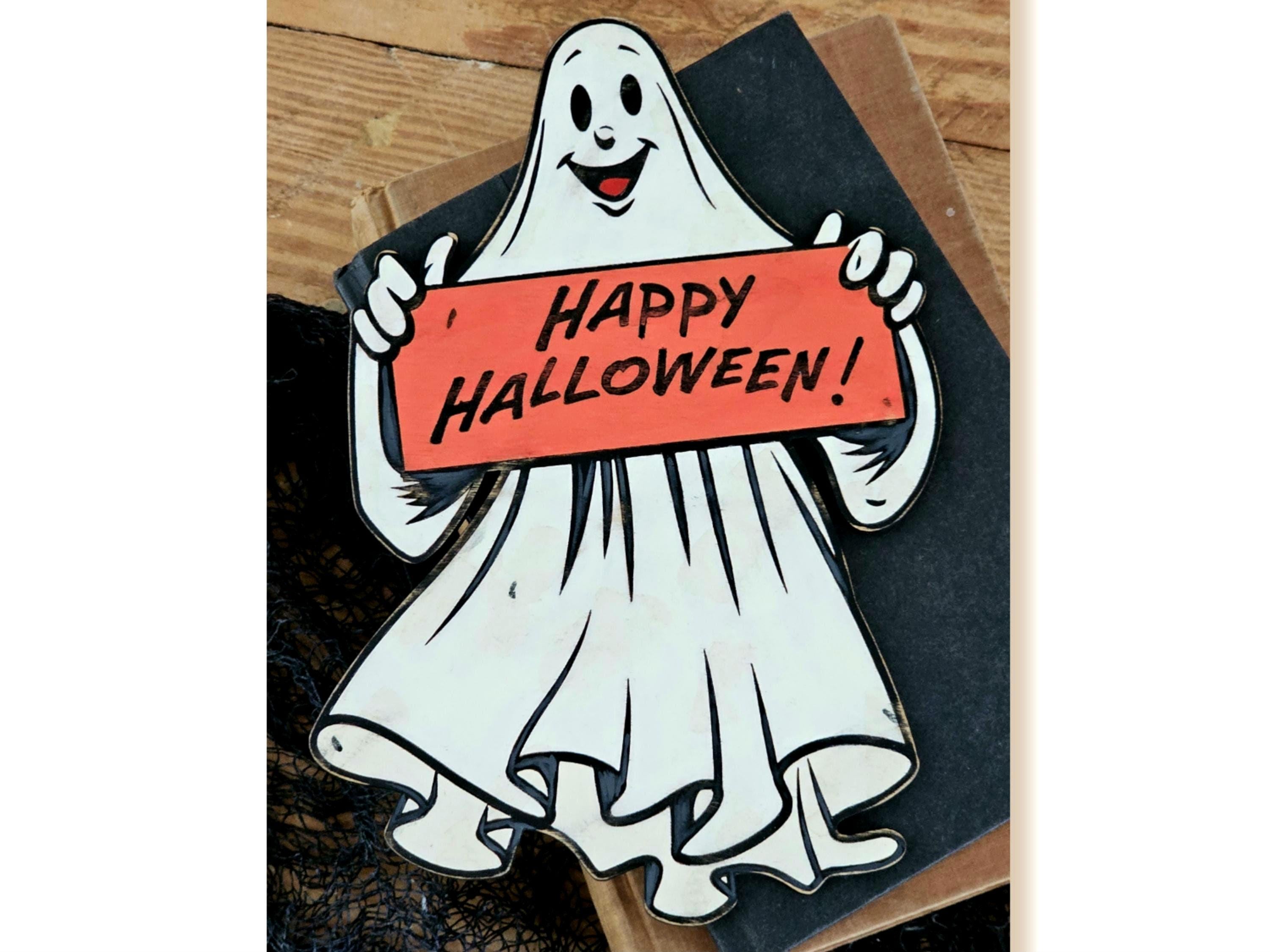 Vintage Halloween Ghost Sign: Hand Painted Spooky Mantel Decor