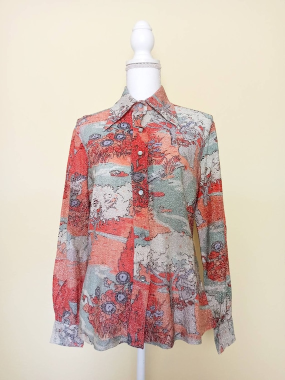 60s shirt //Alice Stewart // vintage // metallic s
