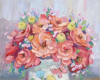 Roses, Pink Flowers, Wall decor, Flowers Art, Oil Painting, Still life, Art Print
