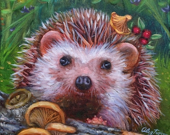 Igel, Wohndeko, Kunstdruck von original Ölgemälde, Tierportrait, Wandkunst, Waldtier