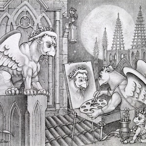 Griffin, Fantasy Wandkunst, Fantasy Kunstdruck von Originalzeichnung von Oleg Turan, Gothischer Stil Schloss, Portraitmalerei, Wohndeko