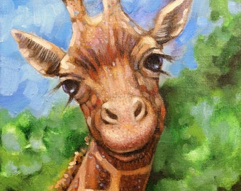 Giraffa, animale della savana, arte della parete, pittura a olio, stampa d'arte, regalo carino, arte animale africana, decorazione per la casa