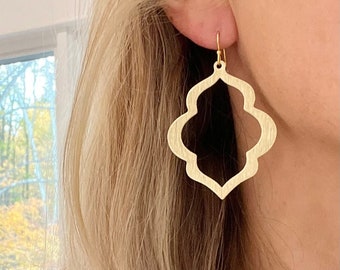 Gold Filled Marquee Quatrefoil Brass Earrings | Statement Earrings