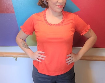 Vintage 1970's Orange Ruffle Top / Size L