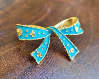 Mid-Century Turquoise Bow PIn