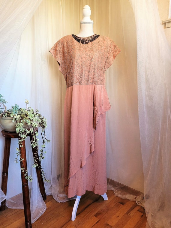 Romantic Vintage 1940's-1950's Blush Lace Dress wi