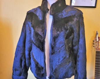Luxurious Black Rabbit Fur Zip-Up Jacket / Size M