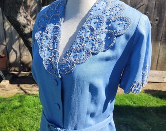 Vintage 1950's Glamorous Shirt Dress with Belt