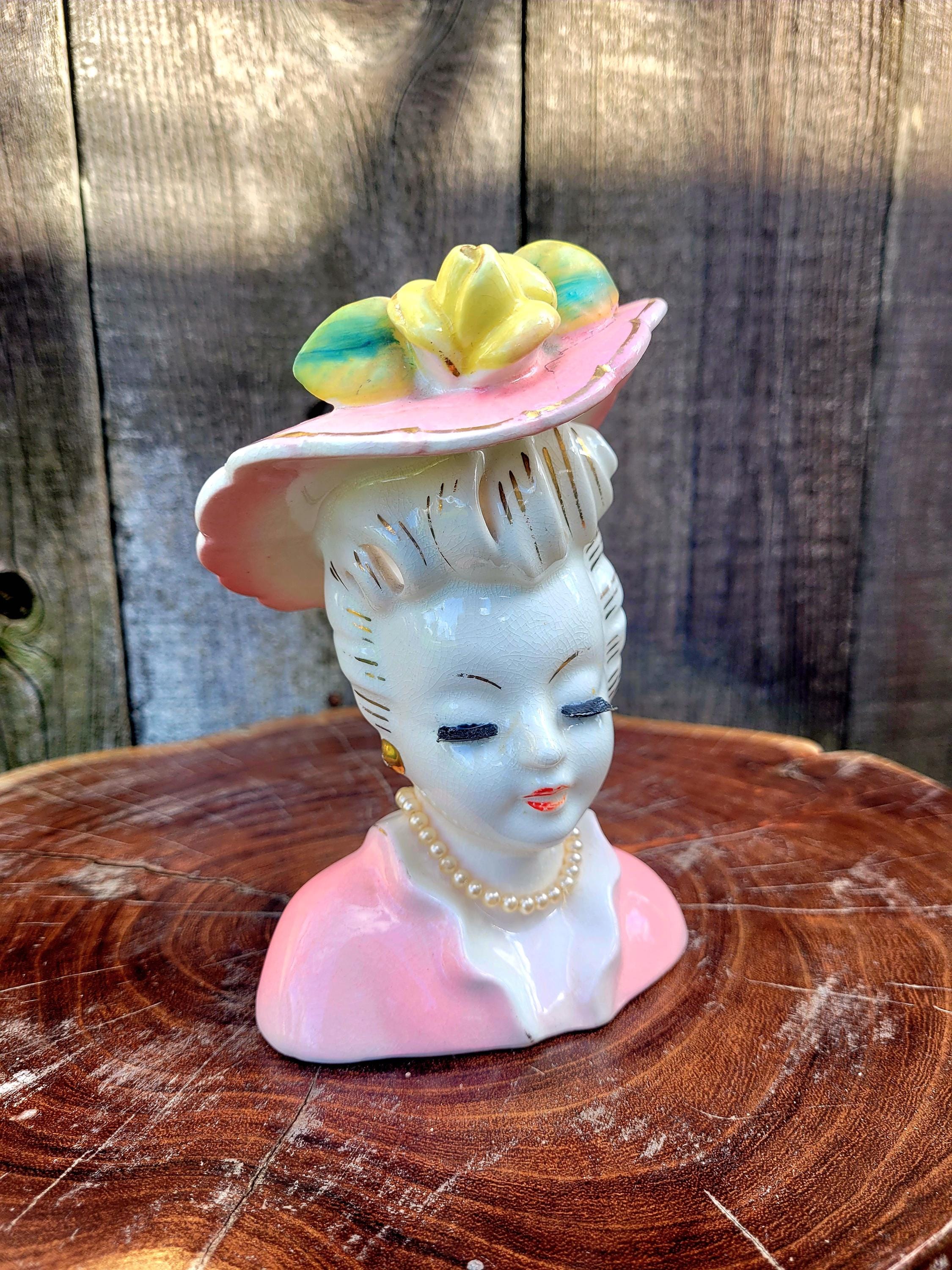 Pink Hat Lady Head Vase - Etsy