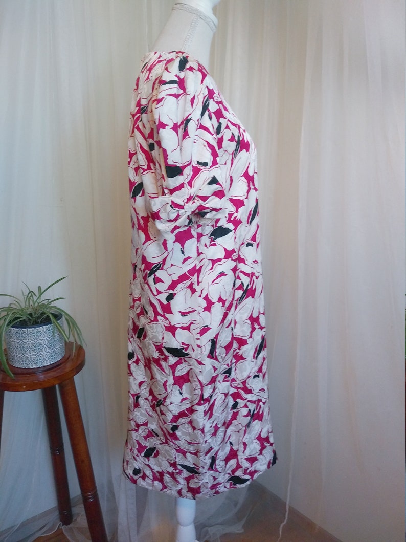 Vintage 80's Floral Silk Dress with puffy sleeves and bows image 5