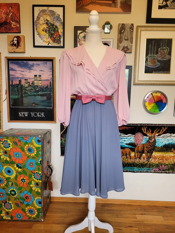 Vintage 1980's Ruffle Chiffon Dress