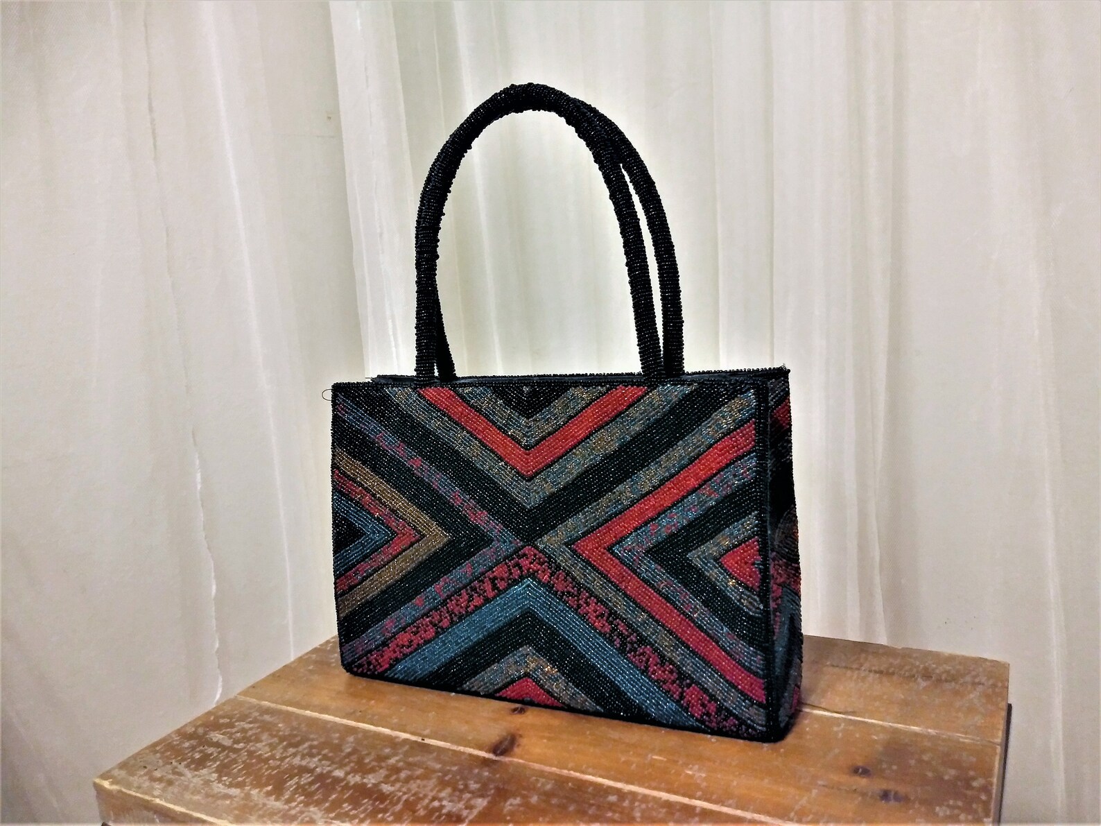 Structured beaded handbag / geometric / triangles / square / Etsy