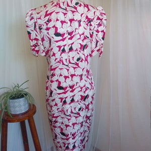 Vintage 80's Floral Silk Dress with puffy sleeves and bows image 6