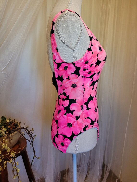 Hot Pink Poppies Vintage 1990's Swimsuit / Size M - image 5