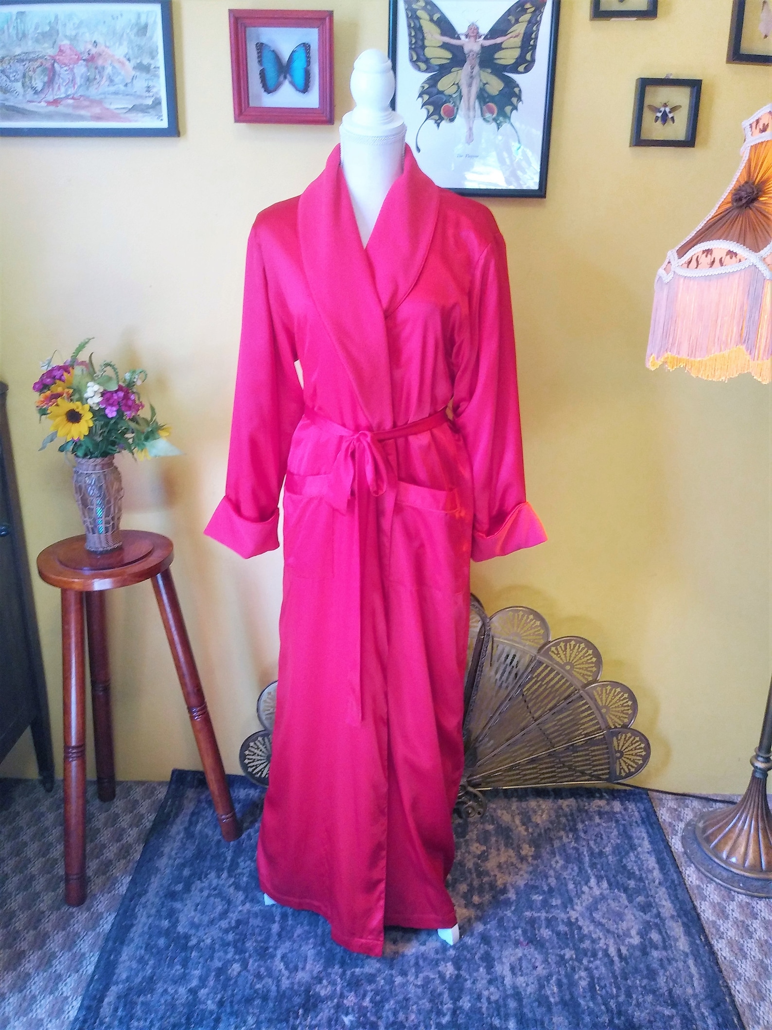 Victoria's Secret Silky Red Robe with Fleece Lining / Etsy