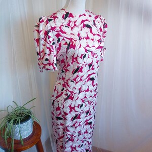 Vintage 80's Floral Silk Dress with puffy sleeves and bows image 3