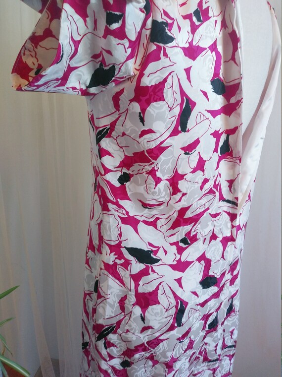 Vintage 80's Floral Silk Dress with puffy sleeves… - image 8