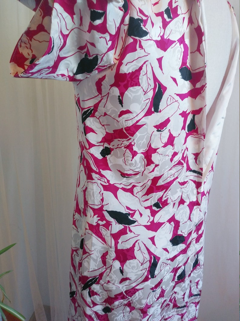 Vintage 80's Floral Silk Dress with puffy sleeves and bows image 8