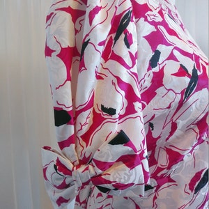 Vintage 80's Floral Silk Dress with puffy sleeves and bows image 2