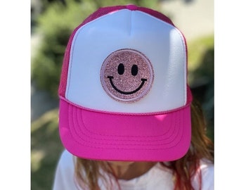 Customized Smiley Face Trucker Hat, Emoji Trucker Hat, Baby, Toddler/Kid, Youth and Adult sizes