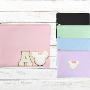 Chenille Letter Patch Make Up Bag, Disney Make Up Bag, Mickey Cosmetic Bag, Nylon Cosmetic Bag