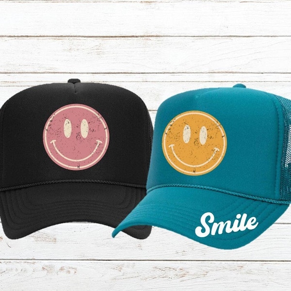 Customized Retro Smiley Face Youth and Adult Size Trucker Hat