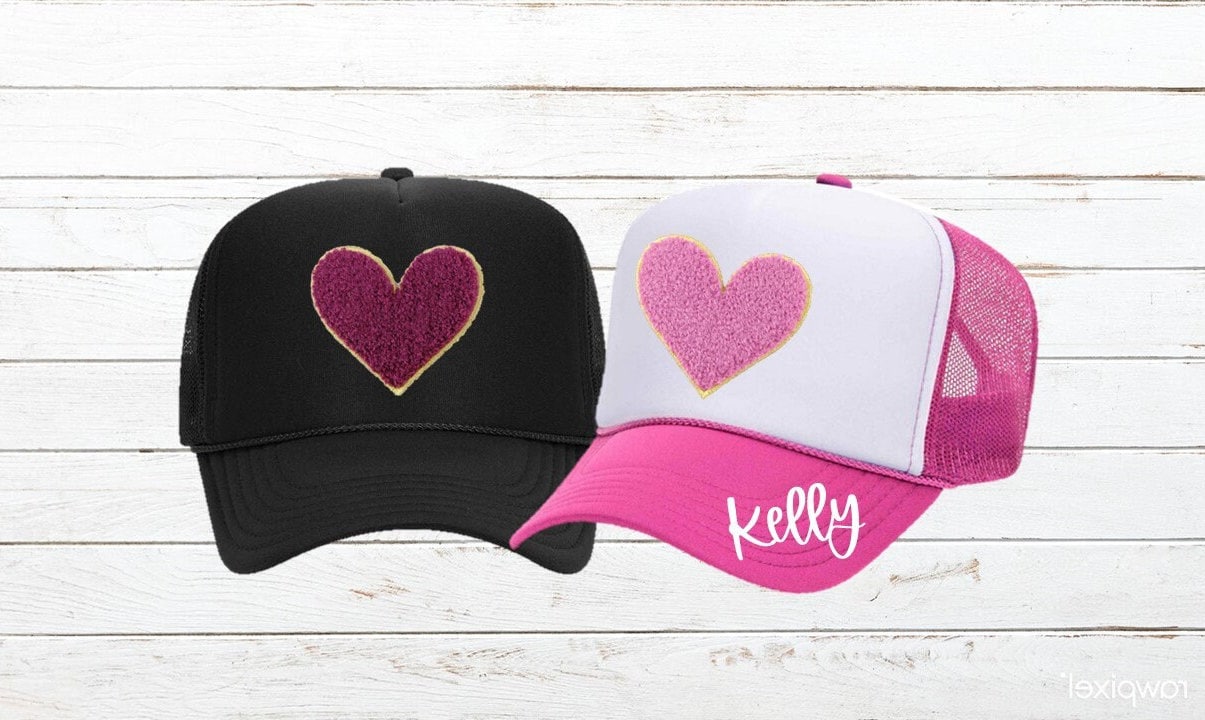 RIVEMUG Red Heart Embroidered Women's Trucker Hat - Adjustable Mesh Back Baseball Cap (Khaki) - View #9