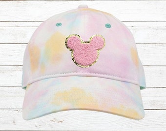 Mickey and Minnie Mouse Chenille Patch Womens Tie Dye Baseball Hat