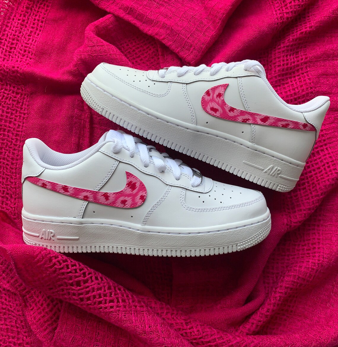 Pink Leopard Print fur Swoosh Nike Air Force 1 custom | Etsy