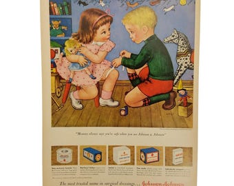 1950 Johnson & Johnson Vintage Print Ad Most Trusted Name In Surgical Dressings