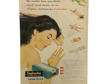 1953 Englander Mattress Vintage Print Ad Goodyears Airfoam 3 Layers Deep