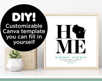 Wisconsin HOME customizable Canva template printable art