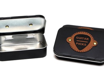 Deluxe Pick Tin with Leatherette Badge - Guitar Picks