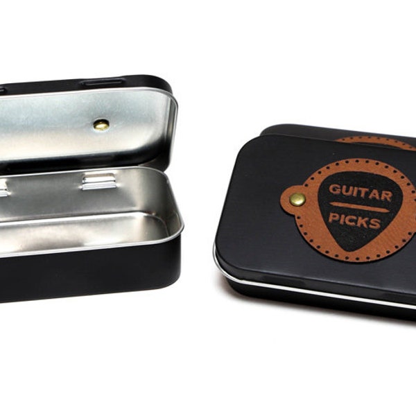 Deluxe Pick Tin with Leatherette Badge - Guitar Picks