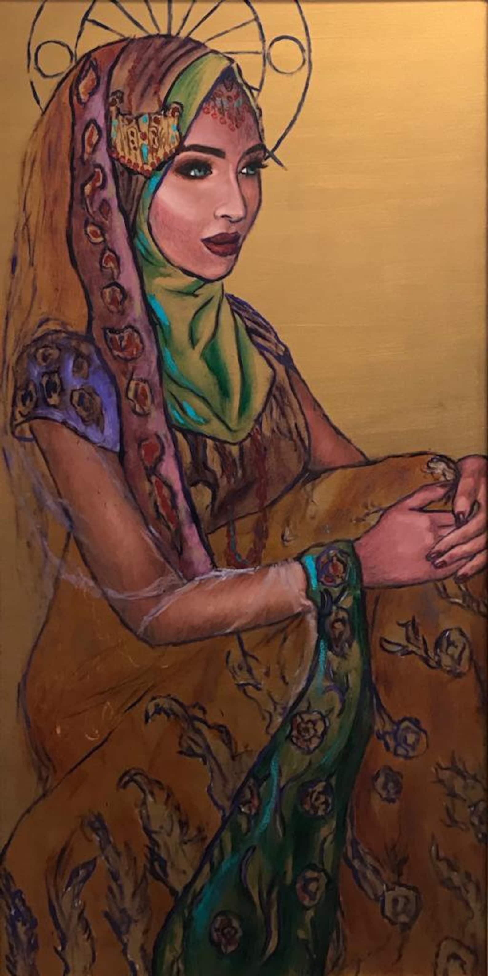 Portrait Oil Painting of a Muslim Woman on Gold Background Etsy
