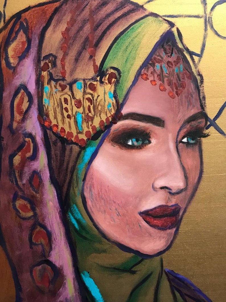Portrait Oil Painting of a Muslim Woman on Gold Background Etsy