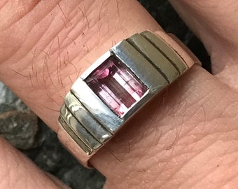 Natural bi color Tourmaline 925 sterling silver mens ring statement minimalist rubellite gemstone ring christmas gift for man