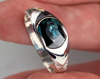 Natural Blue Sapphire mens of womens 925 silver ring blue gemstone engagement promise or birthstone handmade ring beautiful gift for men